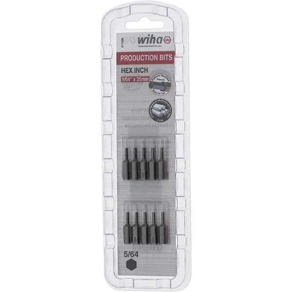 Wiha - 0.078" Hex Screwdriver Bit - 1/4" Drive, 1" OAL - Apex Tool & Supply