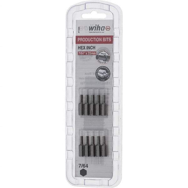 Wiha - 0.109" Hex Screwdriver Bit - 1/4" Drive, 1" OAL - Apex Tool & Supply