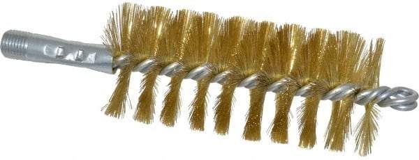 Schaefer Brush - 4-1/2" Brush Length, 2" Diam, Double Stem, Single Spiral Tube Brush - 8" Long, Brass, 1/4" NPSM Male Connection - Apex Tool & Supply