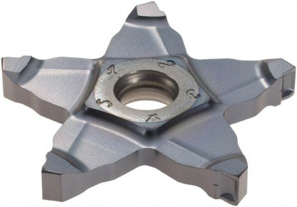 Iscar - PENTA34N400 IC908 Grade, 0.1575" Cutting Width, Carbide Cutoff Insert - Neutral Lead Angle, 0.0118" Cnr Rad, TiAlN Coated - Apex Tool & Supply
