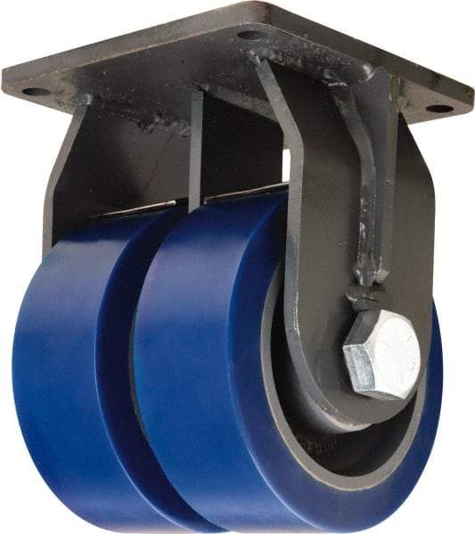 Hamilton - 8" Diam x 3" Wide x 11" OAH Top Plate Mount Dual Rigid Caster - Polyurethane Mold on Forged Steel, 7,000 Lb Capacity, Tapered Roller Bearing, 8-1/2 x 8-1/2" Plate - Apex Tool & Supply