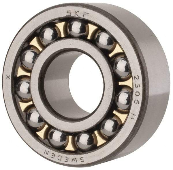 SKF - 25mm Bore Diam, 62mm OD, Open Self Aligning Radial Ball Bearing - 24mm Wide, 2 Rows, Round Bore, 1,470 Lb Static Capacity, 5,440 Lb Dynamic Capacity - Apex Tool & Supply