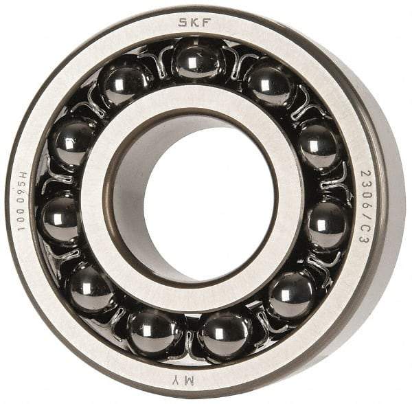 SKF - 30mm Bore Diam, 72mm OD, Open Self Aligning Radial Ball Bearing - 27mm Wide, 2 Rows, Round Bore, 1,980 Lb Static Capacity, 7,010 Lb Dynamic Capacity - Apex Tool & Supply
