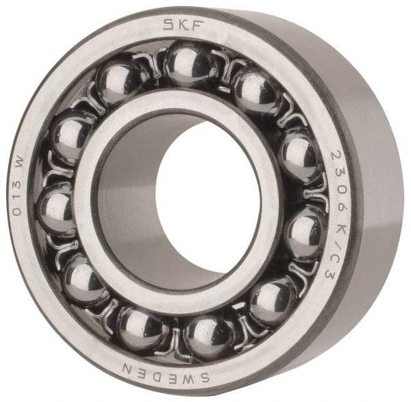 SKF - 30mm Bore Diam, 72mm OD, Open Self Aligning Radial Ball Bearing - 27mm Wide, 2 Rows, Round Bore, 1,980 Lb Static Capacity, 7,010 Lb Dynamic Capacity - Apex Tool & Supply