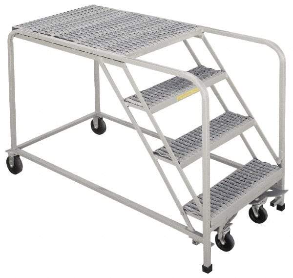 PW Platforms - 4 Step, 40 Inch Overall Height, Serrated Steel Tread, Steel Work Platform - 500 Lb. Load Capacity, 40 Inch Platform Height, 26 Inch Base Width x 81 Inch Base Depth - Apex Tool & Supply