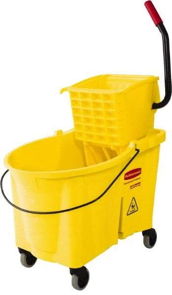 Rubbermaid - 44 Qt Plastic Bucket & Wringer - 26.3333" Long x 38-1/8" High x 18-1/8" Wide, Yellow - Apex Tool & Supply