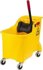 Rubbermaid - 31 Qt Plastic Bucket & Wringer - 22-5/8" Long x 32-1/4" High x 13-1/4" Wide, Yellow - Apex Tool & Supply
