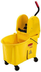 Rubbermaid - 44 Qt Plastic Bucket & Wringer - 26-3/4" Long x 38-3/4" High x 18-1/8" Wide, Yellow - Apex Tool & Supply