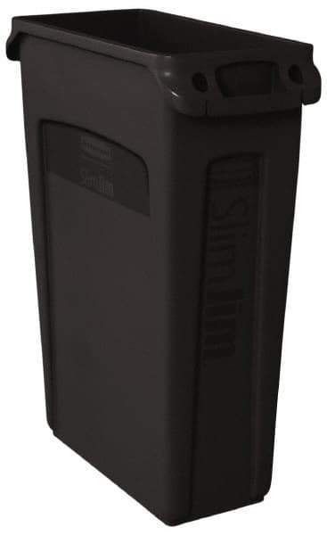Rubbermaid - 23 Gal Black Rectangle Trash Can - Polyethylene, 30" High x 22" Long x 11" Wide - Apex Tool & Supply
