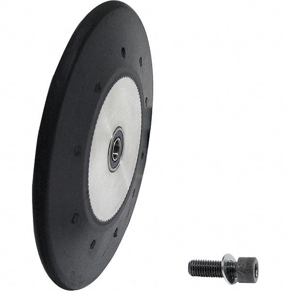 Dynabrade - 4" Diam x 1/2" Wide Contact Wheel Assembly - 1/4" Arbor Hole, Radiused, 70 Duro Rubber Face - Apex Tool & Supply