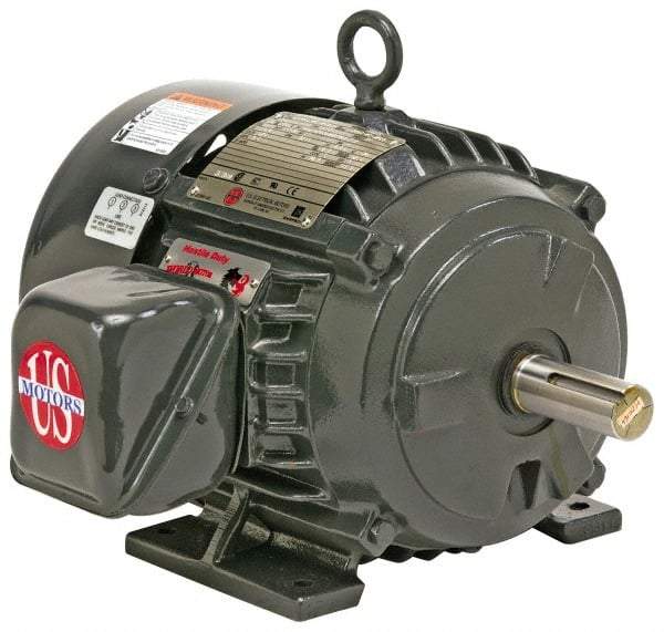US Motors - 200 hp, TEFC Enclosure, No Thermal Protection, 1,785 RPM, 460 Volt, 60 Hz, Three Phase Premium Efficient Motor - Size 447 Frame, Rigid Mount, 1 Speed, Ball Bearings, 226 Full Load Amps, F Class Insulation, Reversible - Apex Tool & Supply