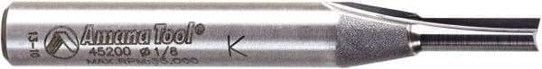 Amana Tool - 1/8" Diam, 1/4" Shank Diam, 7/16" Length of Cut, 2 Flute Straight Plunge Router Bit - 2" Overall Length, Solid Carbide - Apex Tool & Supply
