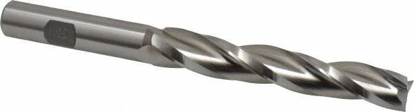 Made in USA - 0.5° Taper Angle per Side, 1/2" Small End Diam, 3-1/4" LOC, High Speed Steel 3 Flute Tapered Square End Mill - 5-1/2" OAL, 1/2" Shank Diam, Spiral Flute - Apex Tool & Supply