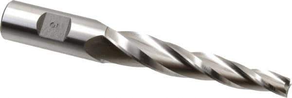 Made in USA - 3° Taper Angle per Side, 3/8" Small End Diam, 3-1/4" LOC, High Speed Steel 3 Flute Tapered Square End Mill - 5-1/2" OAL, 3/4" Shank Diam, Spiral Flute - Apex Tool & Supply