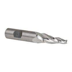 Made in USA - 7° Taper Angle per Side, 3/16" Small End Diam, 1-1/4" LOC, High Speed Steel 3 Flute Tapered Square End Mill - 3-1/8" OAL, 1/2" Shank Diam, Spiral Flute - Apex Tool & Supply
