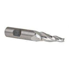 Made in USA - 7° Taper Angle per Side, 3/16" Small End Diam, 1-1/4" LOC, High Speed Steel 3 Flute Tapered Square End Mill - 3-1/8" OAL, 1/2" Shank Diam, Spiral Flute - Apex Tool & Supply