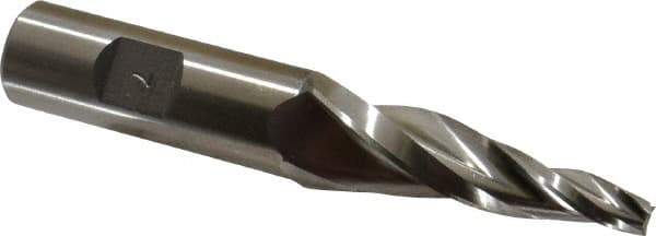 Made in USA - 7° Taper Angle per Side, 1/4" Small End Diam, 2-1/4" LOC, High Speed Steel 3 Flute Tapered Square End Mill - 4-1/2" OAL, 3/4" Shank Diam, Spiral Flute - Apex Tool & Supply