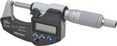 Mitutoyo - 25.4mm Max Measurement, Spherical Face Micrometer - Accuracy Up to 0.0001 Inch, Data Output, 0.0001 Inch Resolution, Electronic Operation, Ratchet Stop Thimble, IP65 Water Resistance Rating, SR44 Battery - Apex Tool & Supply