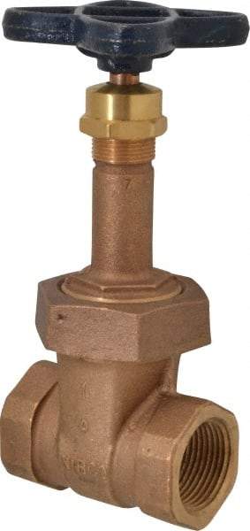 NIBCO - 1" Pipe, Class 125, Threaded Bronze Solid Wedge Rising Stem Gate Valve - 200 WOG, 125 WSP, Union Bonnet - Apex Tool & Supply