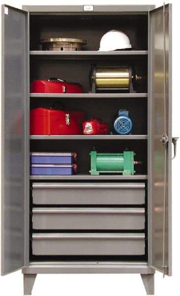 Strong Hold - 4 Shelf 3 Bin Locking Storage Cabinet - Steel, 36" Wide x 24" Deep x 78" High, Dark Gray - Apex Tool & Supply