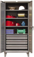 Strong Hold - 4 Shelf 3 Bin Locking Storage Cabinet - Steel, 36" Wide x 24" Deep x 78" High, Dark Gray - Apex Tool & Supply