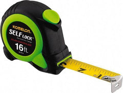 Komelon - 16' x 3/4" Yellow Steel Blade Tape Measure - 1/16" Graduation, Inch Graduation Style, High-Visibility Green/Black ABS Plastic Case - Apex Tool & Supply