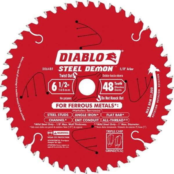 Freud - 6-1/2" Diam, 5/8" Arbor Hole Diam, 48 Tooth Wet & Dry Cut Saw Blade - Carbide-Tipped, Burr-Free Action, Standard Round Arbor - Apex Tool & Supply