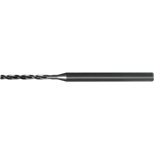 1.8 mm Dia. × 4 mm Shank × 20.4 mm Flute Length × 64 mm OAL, 8xD, 140°, AlTiN Nano, 2 Flute, Coolant Thru, Straight / Cylindrical Solid Carbide Drill