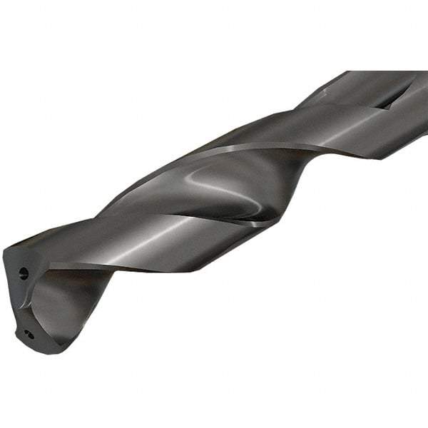 Iscar - 0.687" Spiral Flute Solid Carbide Screw Machine Drill Bit - TiAlN Finish, Right Hand Cut, 2.35" Flute Length, 4.36" OAL, Straight Shank, Through Coolant - Apex Tool & Supply