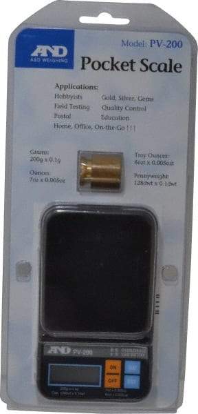 A&D Engineering - 0.2 Kg Capacity, LCD Pocket Scale - 0.1 g & 0.005 oz Graduation, Battery - Apex Tool & Supply
