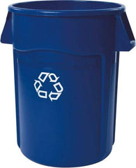 Rubbermaid - 44 Gal Blue Round Recycling Container - Polyethylene, Recycle Symbol Graphic - Apex Tool & Supply