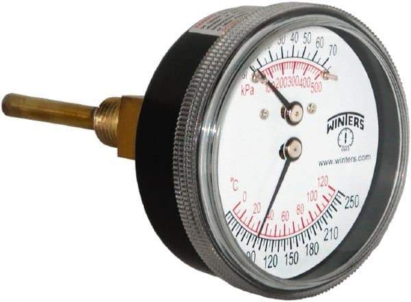 Winters - 2-1/2" Dial, 1/4 Thread, 0-75 Scale Range, Pressure Gauge - Lower Connection Mount, Accurate to 0.03% of Scale - Apex Tool & Supply