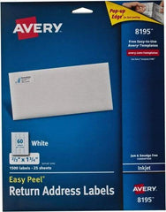 AVERY - 0.6" Wide x 1-3/4" Long, White Paper Return Address Label - For Inkjet Printers - Apex Tool & Supply