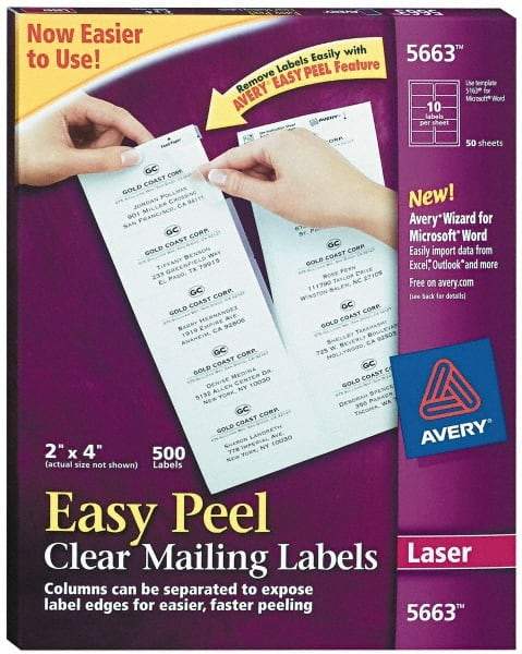 AVERY - 2" Wide x 4" Long, Clear Shipping Label - For Laser Printers - Apex Tool & Supply