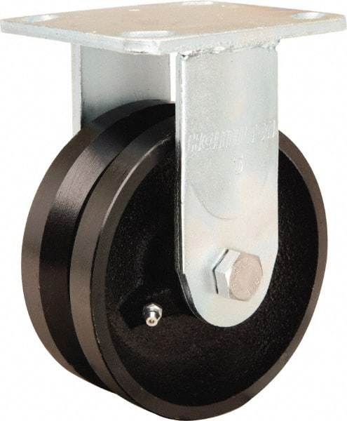Hamilton - 5" Diam x 2" Wide, Iron Rigid Caster - 800 Lb Capacity, Top Plate Mount, 4" x 4-1/2" Plate, Straight Roller Bearing - Apex Tool & Supply