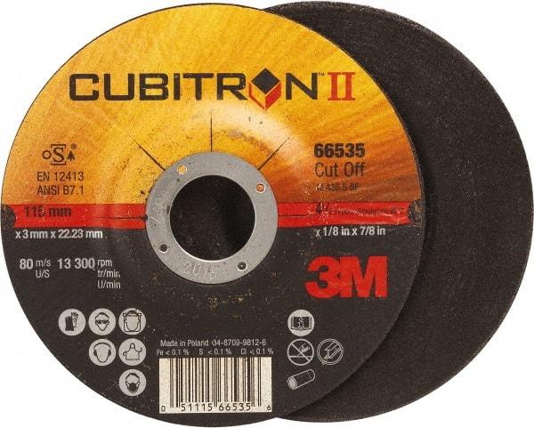 3M - 36 Grit, 4-1/2" Wheel Diam, 1/8" Wheel Thickness, 7/8" Arbor Hole, Type 27 Depressed Center Wheel - Ceramic, Resinoid Bond, S Hardness, 13,300 Max RPM - Apex Tool & Supply