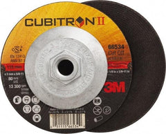 3M - 36 Grit, 4-1/2" Wheel Diam, 1/8" Wheel Thickness, Type 27 Depressed Center Wheel - Ceramic, Resinoid Bond, S Hardness, 13,300 Max RPM - Apex Tool & Supply