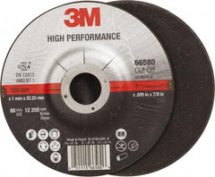 3M - 36 Grit, 5" Wheel Diam, 7/8" Arbor Hole, Type 27 Depressed Center Wheel - Ceramic, Resinoid Bond, R Hardness, 12,250 Max RPM - Apex Tool & Supply