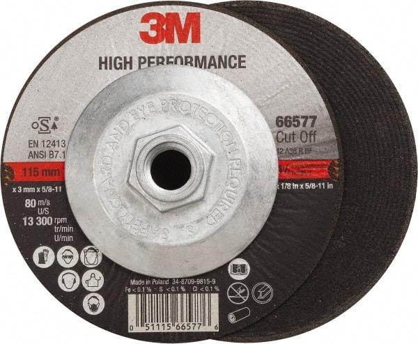 3M - 60 Grit, 4-1/2" Wheel Diam, 1/8" Wheel Thickness, Type 27 Depressed Center Wheel - Ceramic, Resinoid Bond, R Hardness, 13,300 Max RPM - Apex Tool & Supply