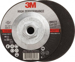 3M - 60 Grit, 4-1/2" Wheel Diam, 1/8" Wheel Thickness, Type 27 Depressed Center Wheel - Ceramic, Resinoid Bond, R Hardness, 13,300 Max RPM - Apex Tool & Supply