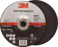 3M - 36 Grit, 7" Wheel Diam, 1/4" Wheel Thickness, 7/8" Arbor Hole, Type 27 Depressed Center Wheel - Ceramic, Resinoid Bond, 8,500 Max RPM, Compatible with Angle Grinder - Apex Tool & Supply
