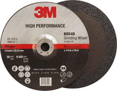 3M - 36 Grit, 9" Wheel Diam, 1/4" Wheel Thickness, 7/8" Arbor Hole, Type 27 Depressed Center Wheel - Ceramic, Resinoid Bond, 6,650 Max RPM, Compatible with Angle Grinder - Apex Tool & Supply