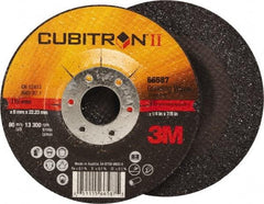 3M - 36 Grit, 4-1/2" Wheel Diam, 1/4" Wheel Thickness, 7/8" Arbor Hole, Type 27 Depressed Center Wheel - Ceramic, Resinoid Bond, 13,300 Max RPM, Compatible with Angle Grinder - Apex Tool & Supply