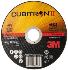 3M - 5" 60 Grit Ceramic Cutoff Wheel - 0.045" Thick, 7/8" Arbor, 12,250 Max RPM, Use with Angle Grinders - Apex Tool & Supply