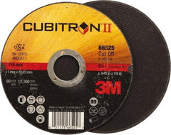 3M - 4-1/2" 60 Grit Ceramic Cutoff Wheel - 0.045" Thick, 7/8" Arbor, 13,300 Max RPM, Use with Angle Grinders - Apex Tool & Supply