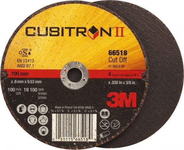 3M - 4" 60 Grit Ceramic Cutoff Wheel - 0.035" Thick, 3/8" Arbor, 19,100 Max RPM, Use with Angle Grinders - Apex Tool & Supply