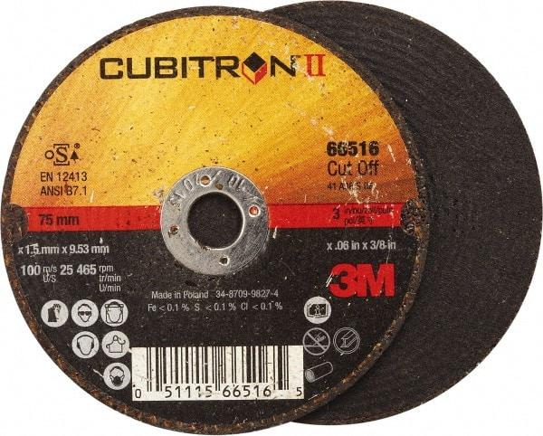 3M - 3" 36 Grit Ceramic Cutoff Wheel - 0.06" Thick, 3/8" Arbor, 25,465 Max RPM, Use with Angle Grinders - Apex Tool & Supply