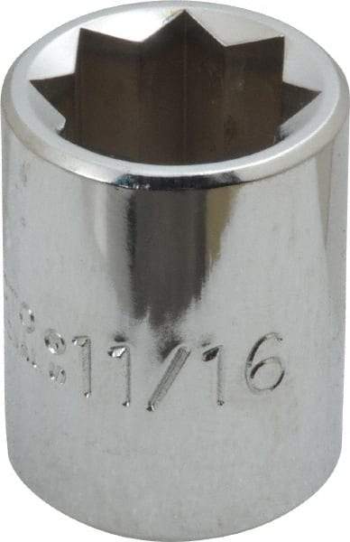 Proto - 11/16", 1/2" Drive, Standard Hand Socket - 8 Points, 1-1/2" OAL, Alloy Steel, Chrome Finish - Apex Tool & Supply