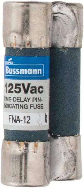 Cooper Bussmann - 125 VAC, 12 Amp, Time Delay Pin Indicator Fuse - Fuse Holder Mount, 1-1/2" OAL, 10 at AC kA Rating, 13/32" Diam - Apex Tool & Supply