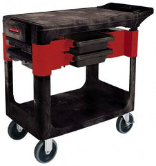 Rubbermaid - 350 Lb Capacity, 2 Shelf Trade Cart - 19" Wide x 38" Deep x 33-3/8" High, Polypropylene, Black/Red - Apex Tool & Supply